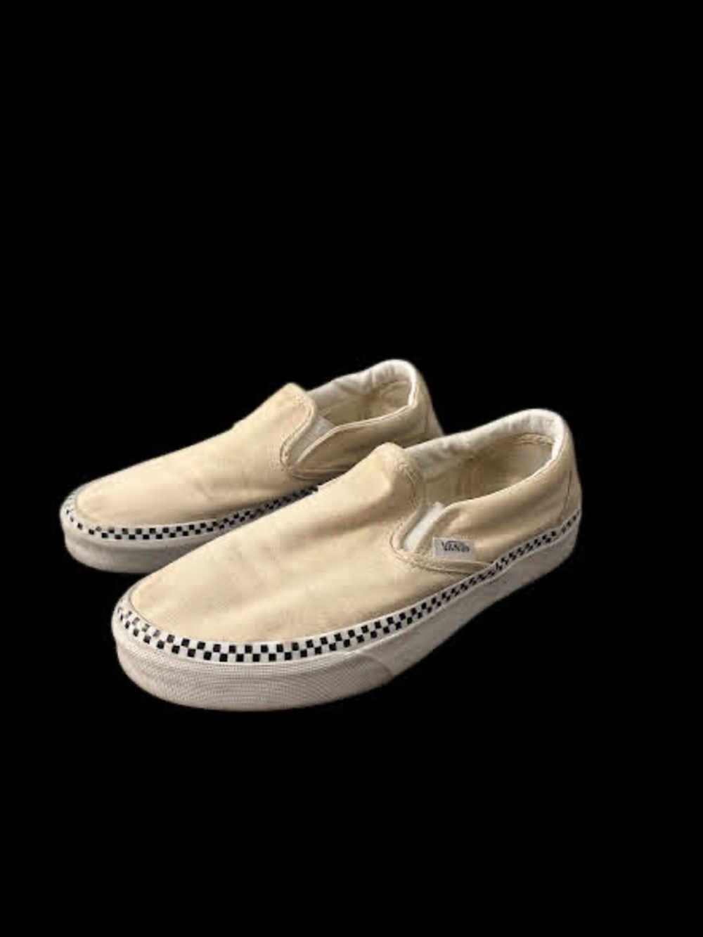 Vans Women's Size 7 Slip On White Checkered Trim Design Cream Black White Used
